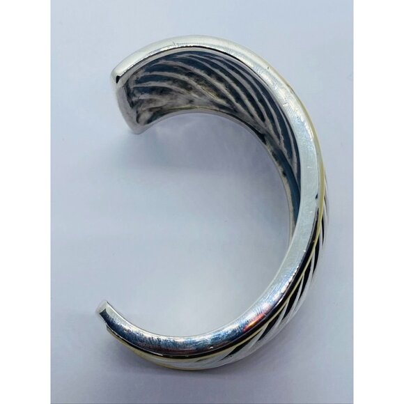 David Yurman Sterling Silver 925 18KT 750 Wide Cuff Bracelet - Picture 7 of 8